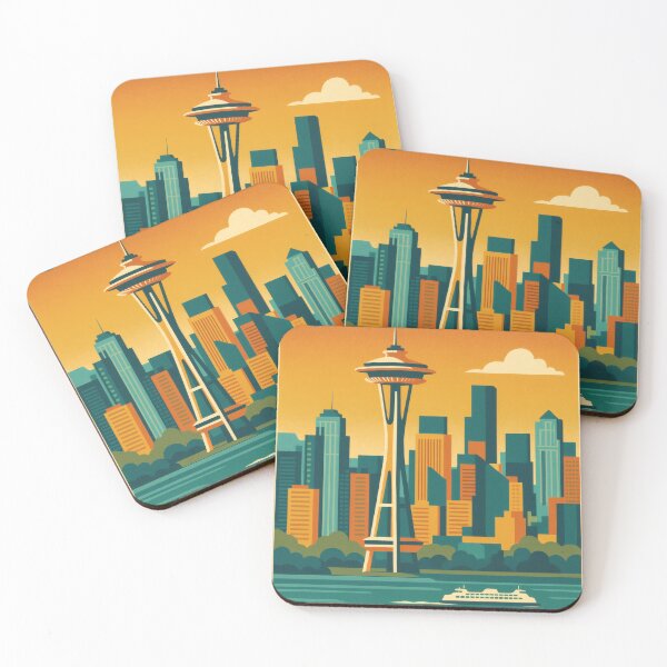 Item preview, Retro Pop Art Poster Illustration of Seattle | Bold Emerald City Print with Space Needle, Mount Rainier & Puget Sound Skyline | Vintage Pacific Northwest Wall Art Decor designed and sold by PaintedPixels01.