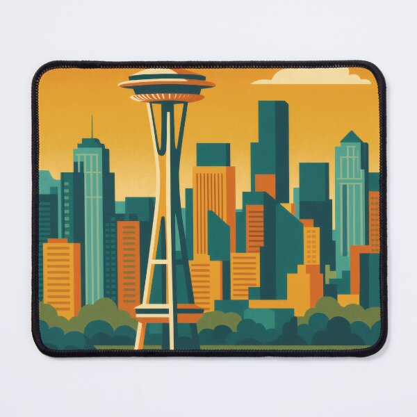 Item preview, Retro Pop Art Poster Illustration of Seattle | Bold Emerald City Print with Space Needle, Mount Rainier & Puget Sound Skyline | Vintage Pacific Northwest Wall Art Decor designed and sold by PaintedPixels01.