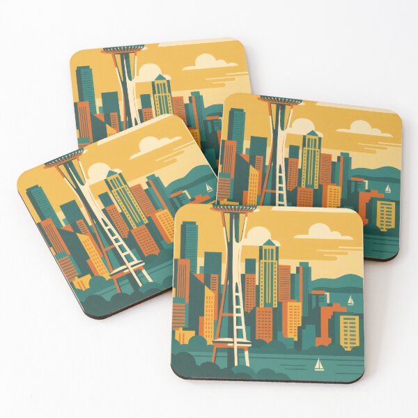Item preview, Retro Pop Art Poster Illustration of Seattle | Bold Emerald City Print with Space Needle, Mount Rainier & Puget Sound Skyline | Vintage Pacific Northwest Wall Art Decor designed and sold by PaintedPixels01.