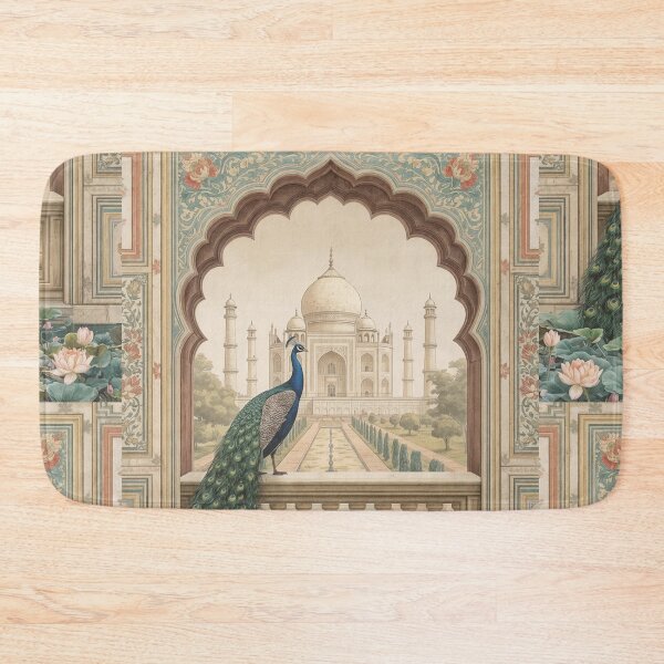 Item preview, Mughal Luxury Decor | Indian Peacock at the Taj Mahal | Regal Palace Illustration | Vintage Heritage Wall Art | Elegant Lotus Garden Print | Royal Indian Gift designed and sold by RSDigitalPrintDesign.