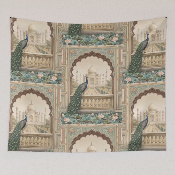 Item preview, Mughal Luxury Decor | Indian Peacock at the Taj Mahal | Regal Palace Illustration | Vintage Heritage Wall Art | Elegant Lotus Garden Print | Royal Indian Gift designed and sold by RSDigitalPrintDesign.