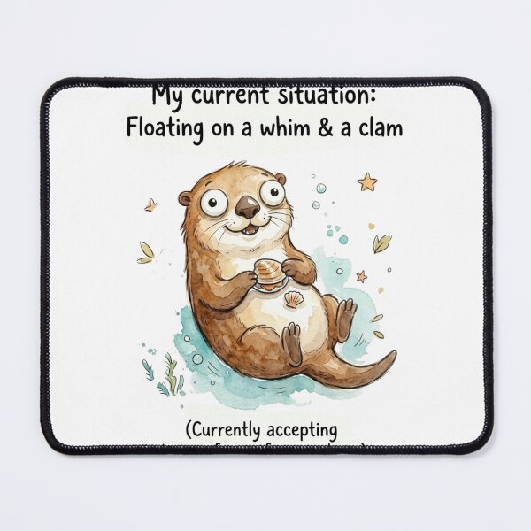 Item preview, Funny Otter Meme - Floating On A Whim And A Clam Cartoon designed and sold by DreamyBrushArt.