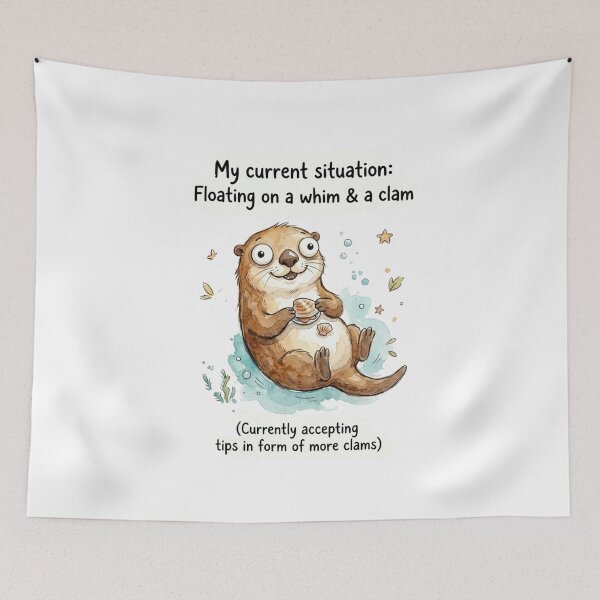 Item preview, Funny Otter Meme - Floating On A Whim And A Clam Cartoon designed and sold by DreamyBrushArt.