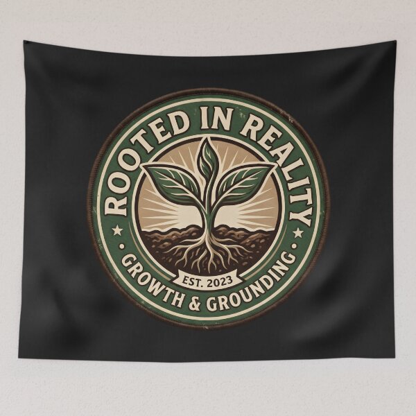 Item preview, Rooted In Reality Growth Grounding Badge designed and sold by SplashTastic.