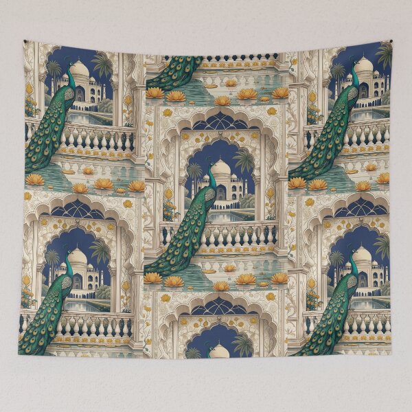 Item preview, Mughal Luxury Decor for Living Room | Taj Mahal Peacock Wall Art | Royal Indian Gift | Elegant Bedroom Print | Vintage Heritage Decor designed and sold by RSDigitalPrintDesign.