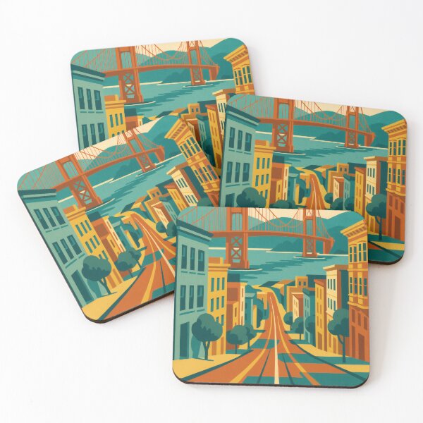 Item preview, Retro Pop Art Poster Illustration of San Francisco | Bold Golden Gate Bridge City Print with Painted Ladies, Cable Cars & Bay Skyline | Vintage California Travel Wall Art Decor designed and sold by PaintedPixels01.