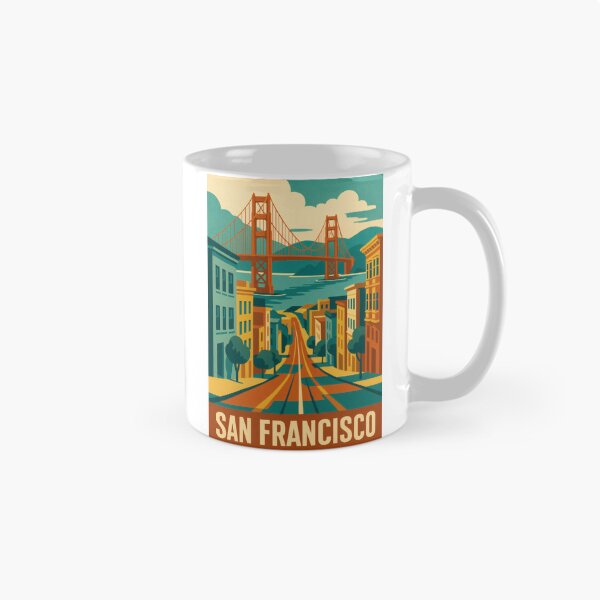Item preview, Retro Pop Art Poster Illustration of San Francisco | Bold Golden Gate Bridge City Print with Painted Ladies, Cable Cars & Bay Skyline | Vintage California Travel Wall Art Decor designed and sold by PaintedPixels01.