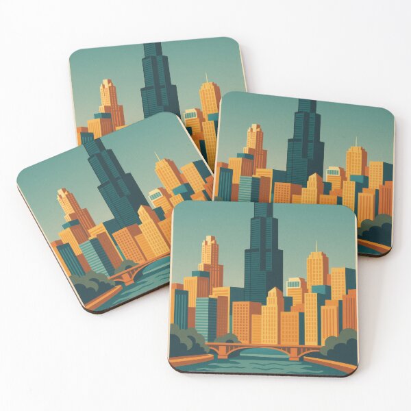 Item preview, Retro Pop Art Poster Illustration of Chicago | Bold Windy City Print with Willis Tower, Cloud Gate & Chicago River Skyline | Vintage American Travel Wall Art Decor designed and sold by PaintedPixels01.