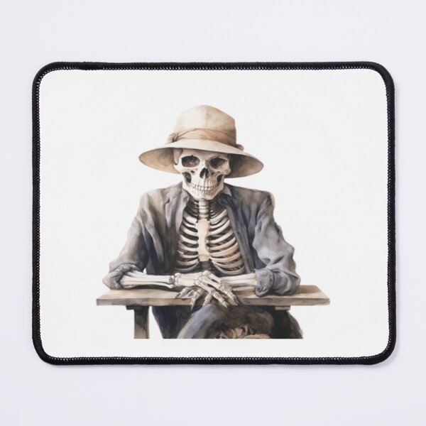 Item preview, Watercolor Skeleton in Sun Hat Sitting at Wooden Table Art designed and sold by KLSRAJ.