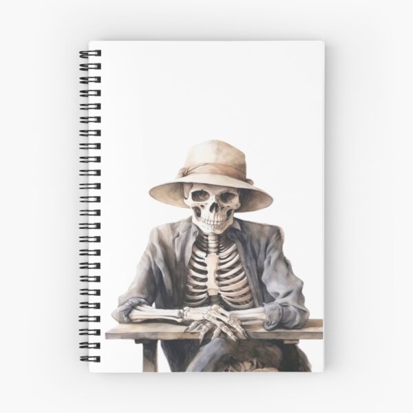 Item preview, Watercolor Skeleton in Sun Hat Sitting at Wooden Table Art designed and sold by KLSRAJ.