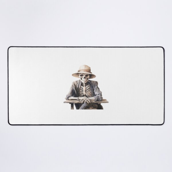 Item preview, Watercolor Skeleton in Sun Hat Sitting at Wooden Table Art designed and sold by KLSRAJ.