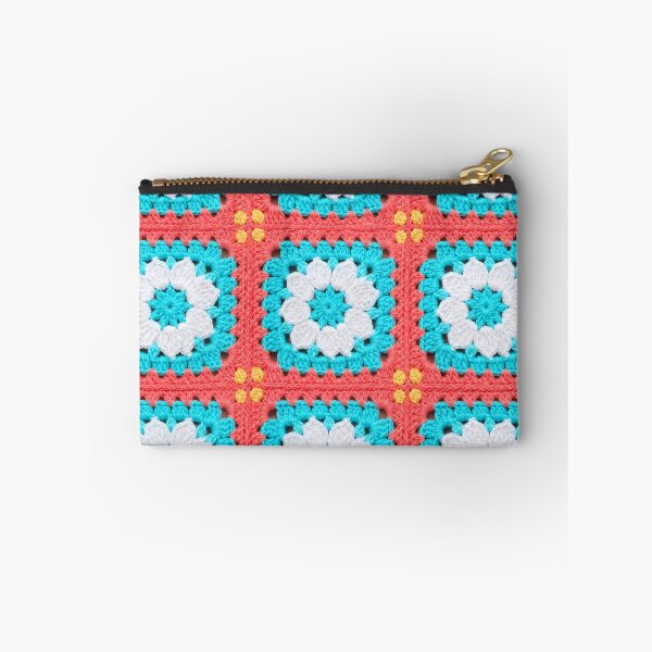 Item preview, Coral Turquoise White Crochet Granny Square Tropical designed and sold by LuisWorks.