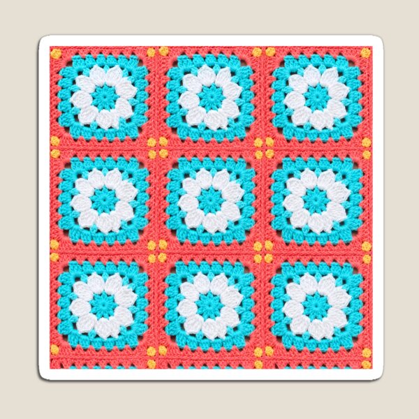 Item preview, Coral Turquoise White Crochet Granny Square Tropical designed and sold by LuisWorks.