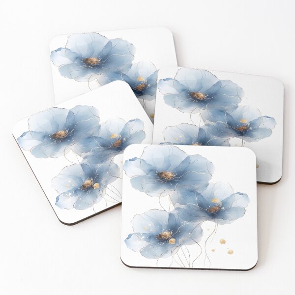 Item preview, Elegant Indigo Blue Poppies Floral Art with Gold Accent designed and sold by KLSRAJ.