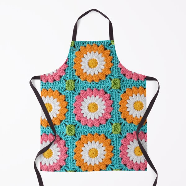 Item preview, Crochet Daisy Granny Square Pink Orange Turquoise designed and sold by LuisWorks.