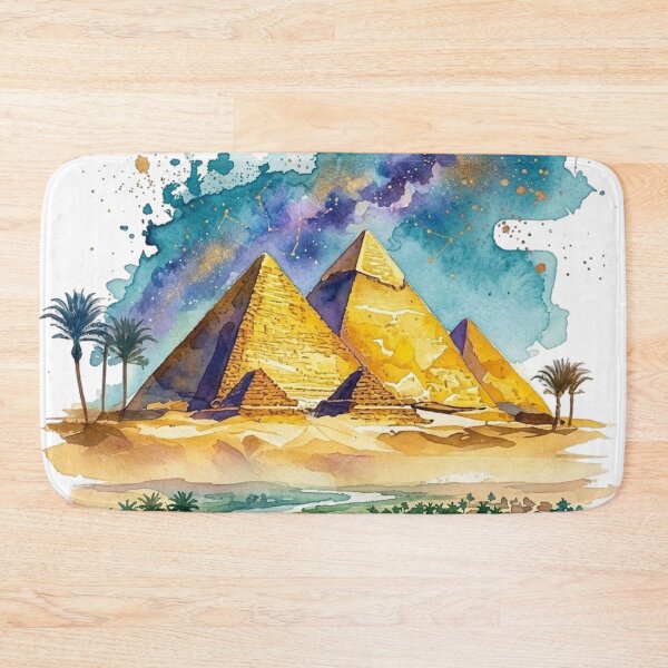 Item preview, Great Pyramids of Giza Watercolor Ancient Egypt Desert Landscape Art designed and sold by Queen Cleopatra.