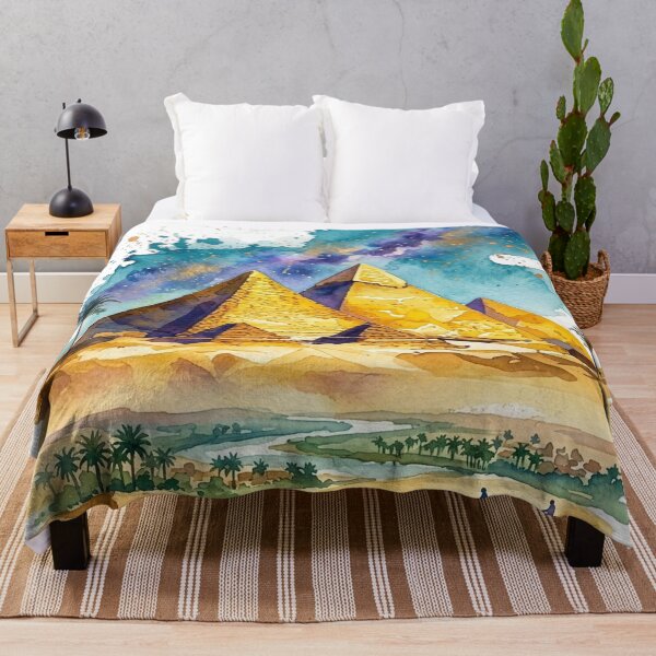 Item preview, Great Pyramids of Giza Watercolor Ancient Egypt Desert Landscape Art designed and sold by Queen Cleopatra.