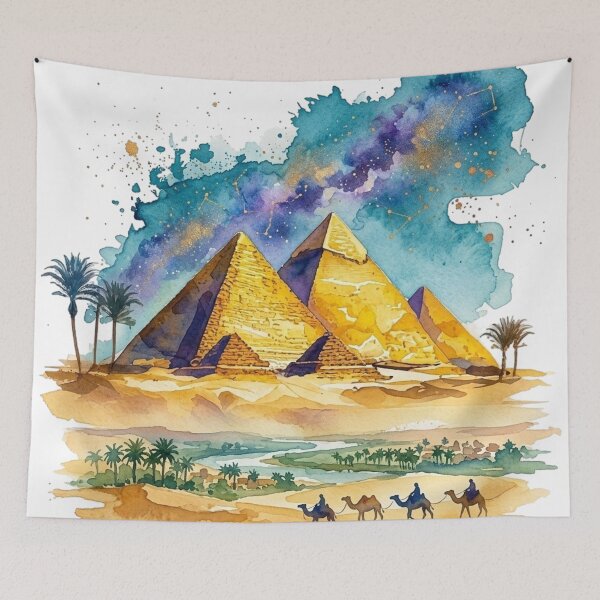 Item preview, Great Pyramids of Giza Watercolor Ancient Egypt Desert Landscape Art designed and sold by Queen Cleopatra.