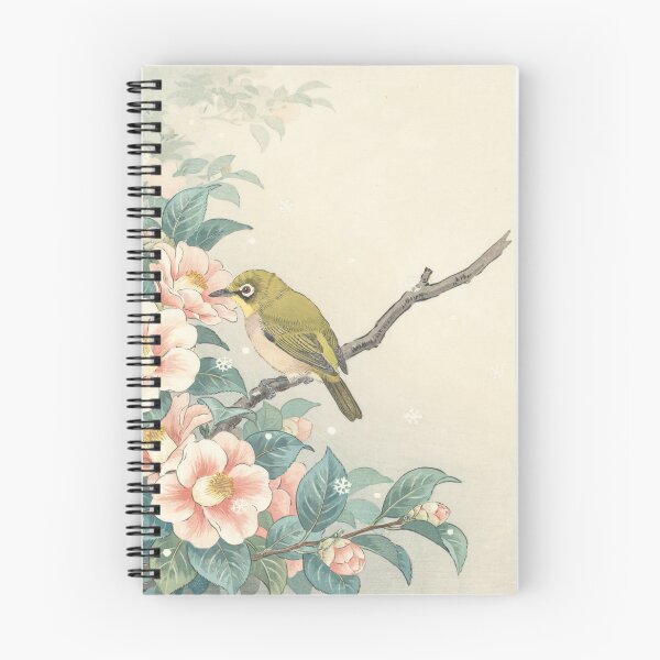 Item preview, Japanese White-Eye Among Winter Camellias | Ohara Koson Inspired Shin-Hanga Bird Wall Art designed and sold by Tamas Das.
