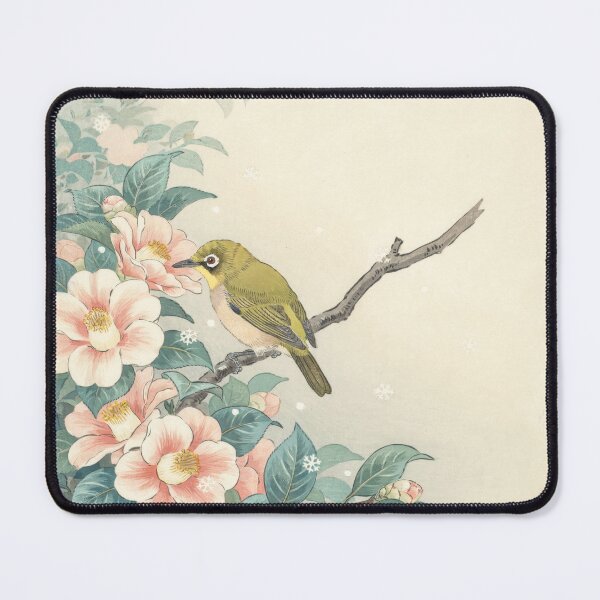 Item preview, Japanese White-Eye Among Winter Camellias | Ohara Koson Inspired Shin-Hanga Bird Wall Art designed and sold by Tamas Das.