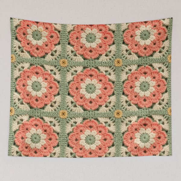 Item preview, Coral Flower Crochet Square Sage Green Earthy designed and sold by LuisWorks.