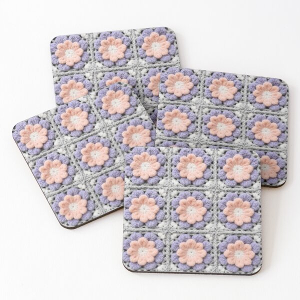 Item preview, Chenille Crochet Flower Square Peach Lavender Gray designed and sold by LuisWorks.