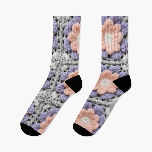 Item preview, Chenille Crochet Flower Square Peach Lavender Gray designed and sold by LuisWorks.