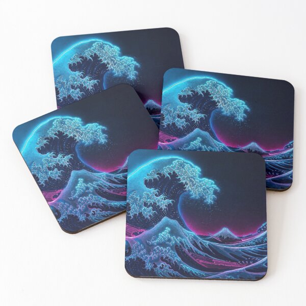 Item preview, Neon Great Wave | Ukiyo-e Re:Mix | Japanese | Hokusai Metal designed and sold by vekotpu.