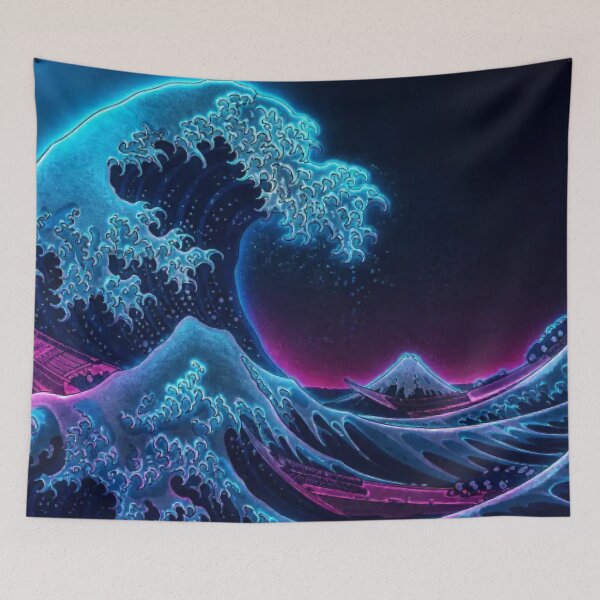 Item preview, Neon Great Wave | Ukiyo-e Re:Mix | Japanese | Hokusai Metal designed and sold by vekotpu.