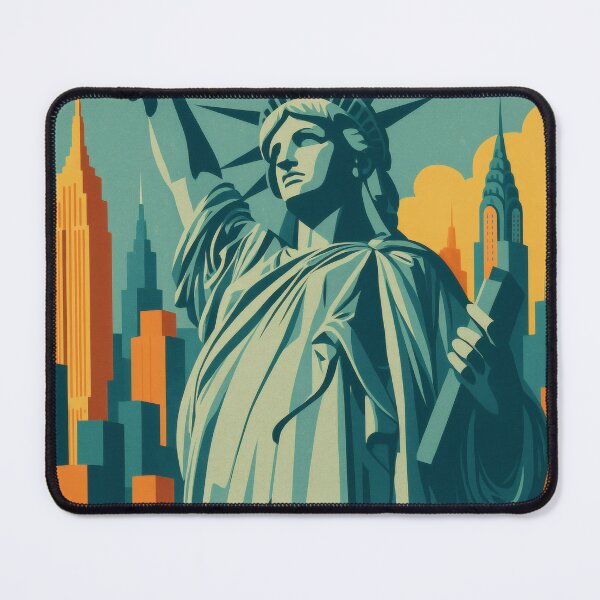 Item preview, Retro Pop Art Poster Illustration of New York City | Bold Manhattan Skyline Print with Statue of Liberty, Brooklyn Bridge & Empire State Building | Vintage American Travel Wall Art Decor designed and sold by PaintedPixels01.