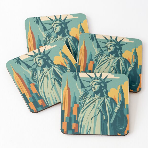 Item preview, Retro Pop Art Poster Illustration of New York City | Bold Manhattan Skyline Print with Statue of Liberty, Brooklyn Bridge & Empire State Building | Vintage American Travel Wall Art Decor designed and sold by PaintedPixels01.