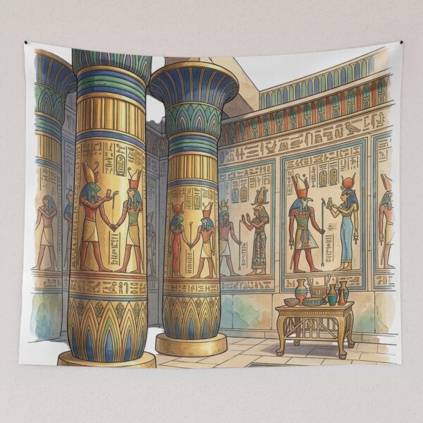 Item preview, Ancient Egyptian Temple Art | Colorful Hieroglyphics & Pharaoh Wall Illustration designed and sold by Queen Cleopatra.