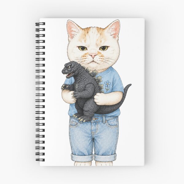 Item preview, My Tiny Terror: Cat Holding Vintage Godzilla Toy designed and sold by Komatoya.
