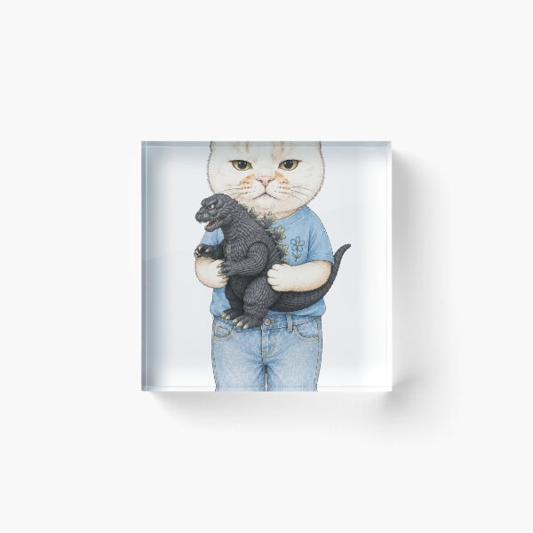 Item preview, My Tiny Terror: Cat Holding Vintage Godzilla Toy designed and sold by Komatoya.