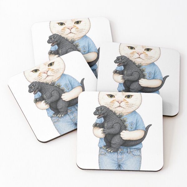Item preview, My Tiny Terror: Cat Holding Vintage Godzilla Toy designed and sold by Komatoya.