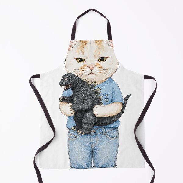 Item preview, My Tiny Terror: Cat Holding Vintage Godzilla Toy designed and sold by Komatoya.