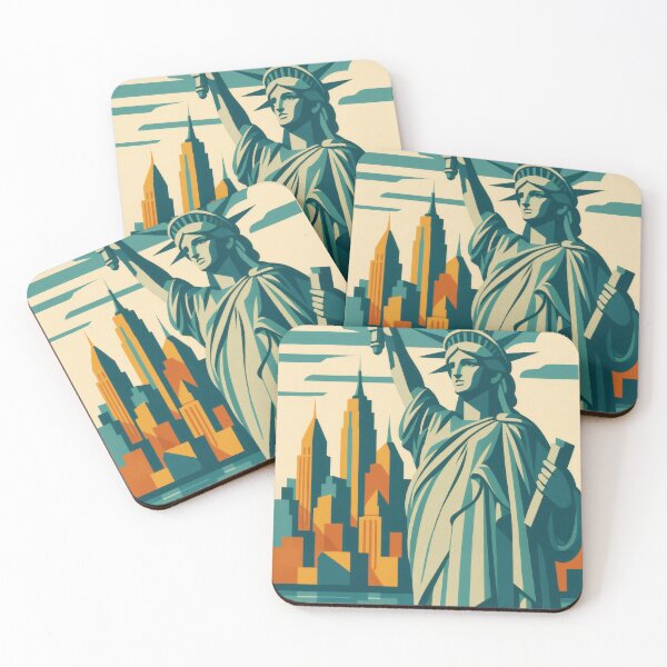 Item preview, Retro Pop Art Poster Illustration of New York City | Bold Manhattan Skyline Print with Statue of Liberty, Brooklyn Bridge & Empire State Building | Vintage American Travel Wall Art Decor designed and sold by PaintedPixels01.