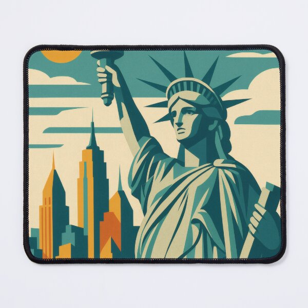 Item preview, Retro Pop Art Poster Illustration of New York City | Bold Manhattan Skyline Print with Statue of Liberty, Brooklyn Bridge & Empire State Building | Vintage American Travel Wall Art Decor designed and sold by PaintedPixels01.