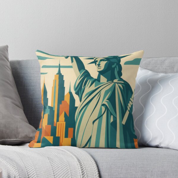 Item preview, Retro Pop Art Poster Illustration of New York City | Bold Manhattan Skyline Print with Statue of Liberty, Brooklyn Bridge & Empire State Building | Vintage American Travel Wall Art Decor designed and sold by PaintedPixels01.