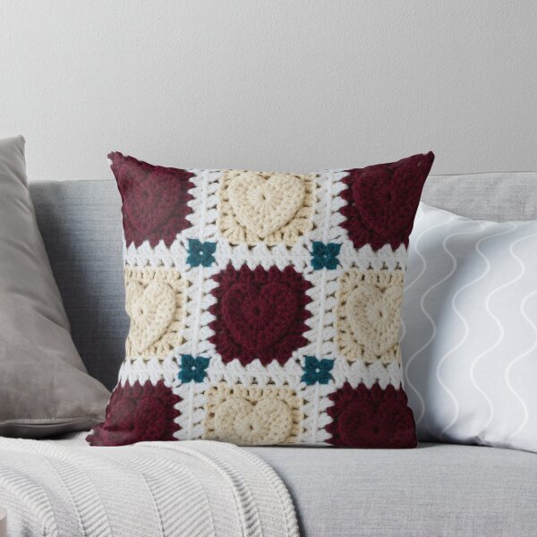 Item preview, Crochet Heart Granny Square Burgundy Cream Valentine designed and sold by LuisWorks.