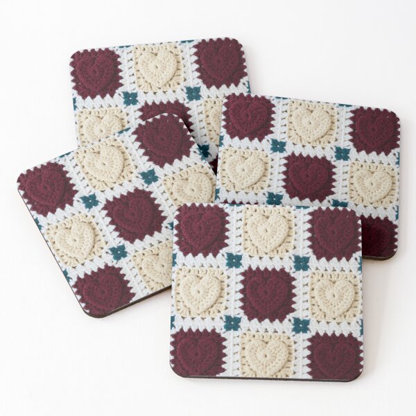 Item preview, Crochet Heart Granny Square Burgundy Cream Valentine designed and sold by LuisWorks.