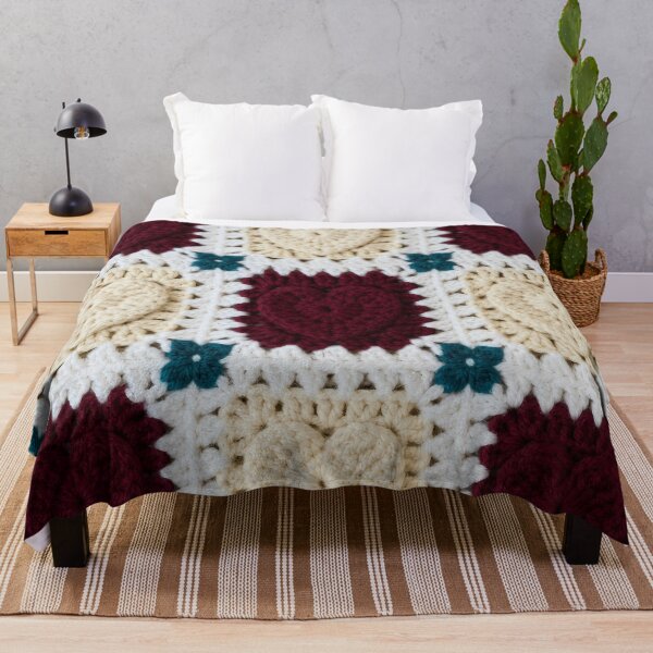 Item preview, Crochet Heart Granny Square Burgundy Cream Valentine designed and sold by LuisWorks.