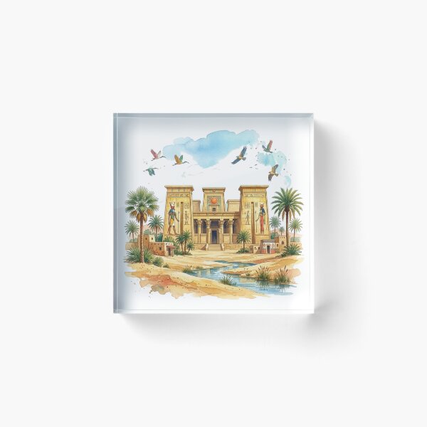 Item preview, Ancient Egyptian Temple Oasis | Vintage Egypt Landscape with Hieroglyphics & Palm Trees designed and sold by Queen Cleopatra.