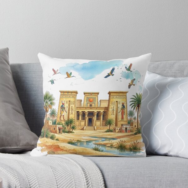Item preview, Ancient Egyptian Temple Oasis | Vintage Egypt Landscape with Hieroglyphics & Palm Trees designed and sold by Queen Cleopatra.