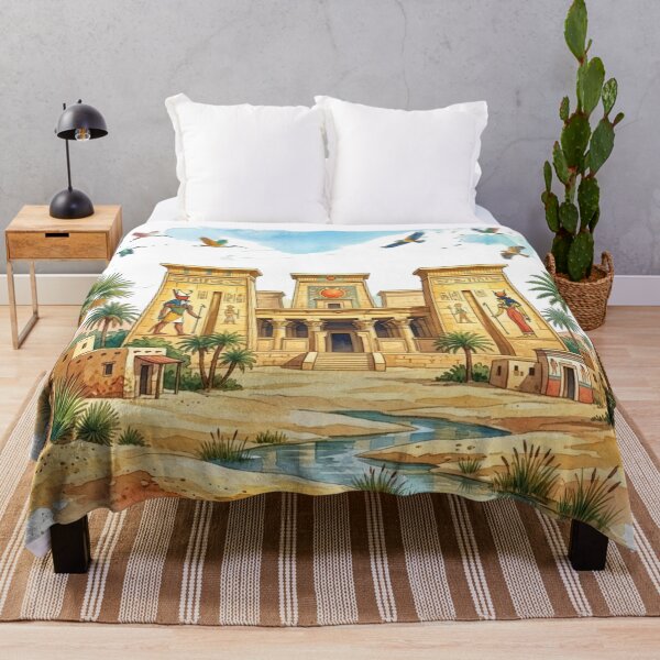 Item preview, Ancient Egyptian Temple Oasis | Vintage Egypt Landscape with Hieroglyphics & Palm Trees designed and sold by Queen Cleopatra.