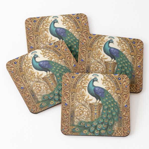 Item preview, Majestic Art Nouveau Peacock Art Print | Emerald Gold Peacock Illustration | Vintage Ornamental Bird Wall Art | Elegant Boho Home Decor designed and sold by RSDigitalPrintDesign.
