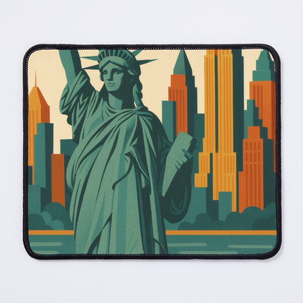 Item preview, Retro Pop Art Poster Illustration of New York City | Bold Manhattan Skyline Print with Statue of Liberty, Brooklyn Bridge & Empire State Building | Vintage American Travel Wall Art Decor designed and sold by PaintedPixels01.