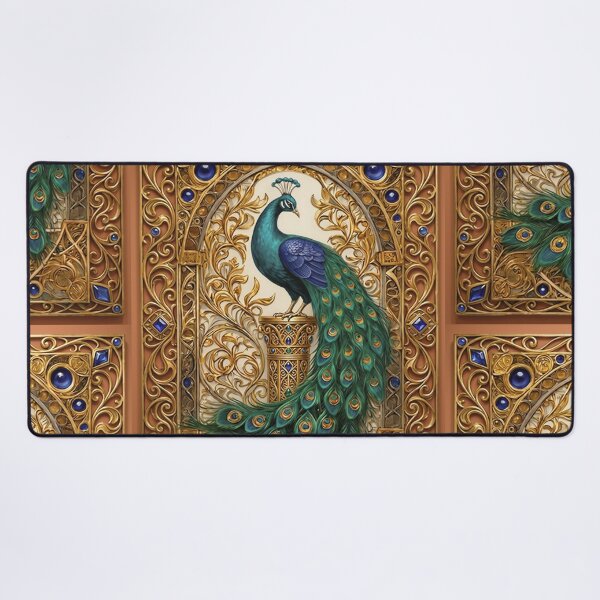Item preview, Majestic Art Nouveau Peacock Art Print | Emerald Gold Peacock Illustration | Vintage Ornamental Bird Wall Art | Elegant Boho Home Decor designed and sold by RSDigitalPrintDesign.