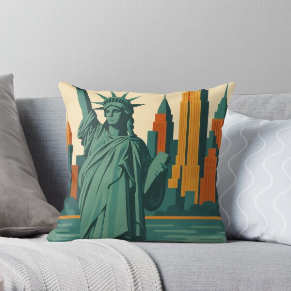 Item preview, Retro Pop Art Poster Illustration of New York City | Bold Manhattan Skyline Print with Statue of Liberty, Brooklyn Bridge & Empire State Building | Vintage American Travel Wall Art Decor designed and sold by PaintedPixels01.