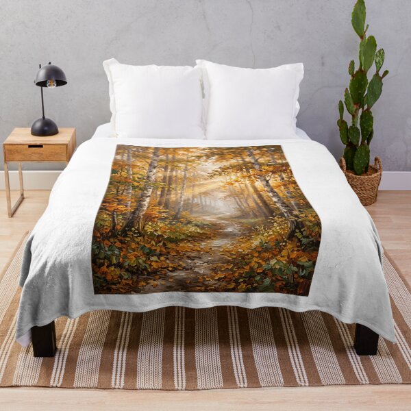 Item preview, Golden Mist Path — Misty Autumn Forest Oil Painting Wall Art Print designed and sold by PickyAura.